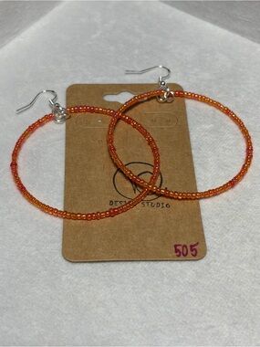 Handmade Orange Seed Beaded Hoop Earrings